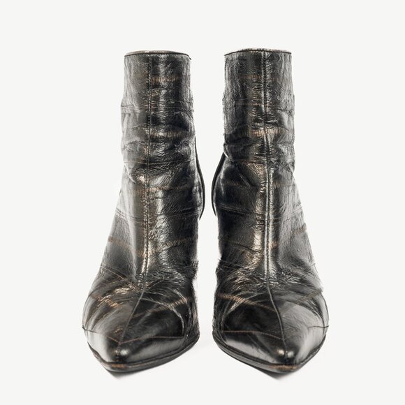 Manolo Blahnik Brown Eelskin Pointed-Toe Booties - Picture 2 of 10